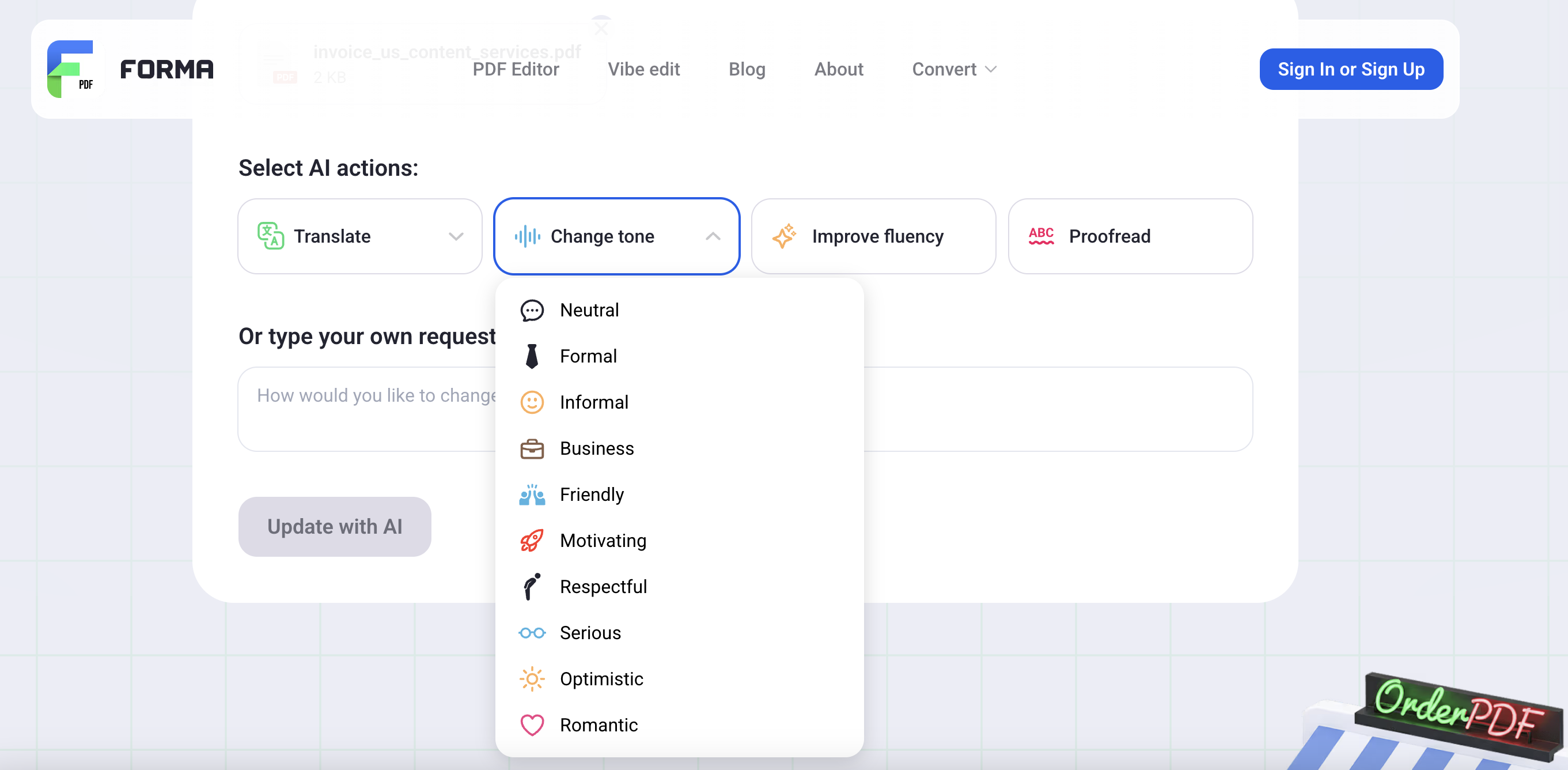 change the tone of your file with vibe edit pdf